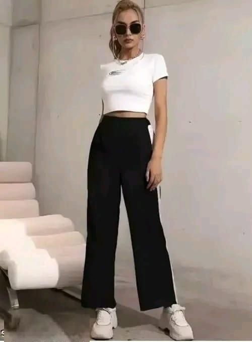 Women's Hight Waist Wide-Leg Jogger Pant Black & White Stripe